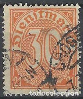 Sellos: ALEMANIA 1920 - SERVICIO GUBERNAMENTAL, CON EL N&ordm; 21 EN LAS ESQUINAS, NARANJA - USADO