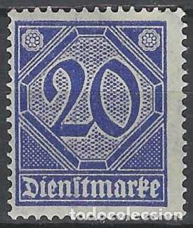 Sellos: ALEMANIA 1920 - SERVICIO GUBERNAMENTAL, SIN EL N&ordm; 21 EN LAS ESQUINAS, AZUL - MH*