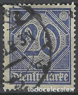 Sellos: ALEMANIA 1920 - SERVICIO GUBERNAMENTAL, SIN EL N&ordm; 21 EN LAS ESQUINAS, AZUL - USADO