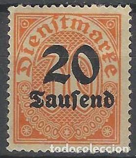 Sellos: ALEMANIA 1923 - SERVICIO GUBERNAMENTAL, SOBREIMPRESO &rdquo;TAUSEND&rdquo;, NARANJA - MH*