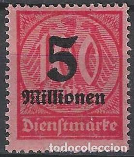 Sellos: ALEMANIA 1923 - SERVICIO GUBERNAMENTAL, SOBREIMPRESO &rdquo;MILLION&rdquo;, ROJO - MH*