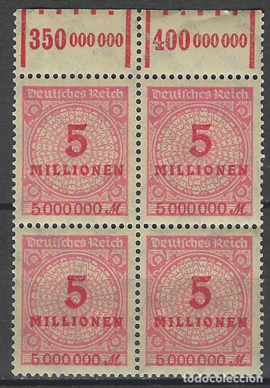 Sellos: ALEMANIA 1923 - SERIE B&Aacute;SICA, SOBRECARGADOS, ROSA EN BLOQUE DE 4 - MNH**