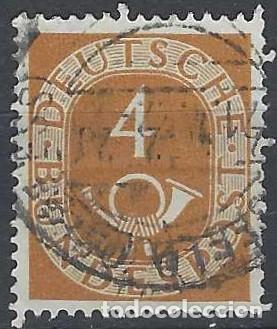 Sellos: ALEMANIA 1951 - CUERNO POSTAL Y CIFRA, MARRON AMARILLENTO - USADO