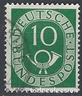 Sellos: ALEMANIA 1951 - CUERNO POSTAL Y CIFRA, VERDE - USADO
