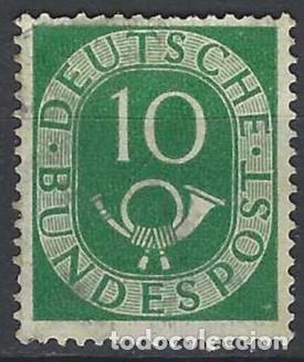Sellos: ALEMANIA 1951 - CUERNO POSTAL Y CIFRA, VERDE - USADO