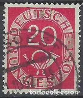 Sellos: ALEMANIA 1951 - CUERNO POSTAL Y CIFRA, ROJO - USADO