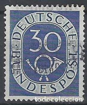 Sellos: ALEMANIA 1951 - CUERNO POSTAL Y CIFRA, AZUL - USADO