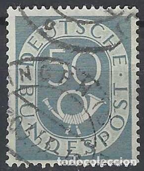 Sellos: ALEMANIA 1951 - CUERNO POSTAL Y CIFRA, GRIS - USADO