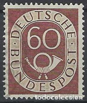Sellos: ALEMANIA 1951 - CUERNO POSTAL Y CIFRA, MARR&Oacute;N OSCURO - USADO