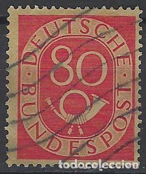 Sellos: ALEMANIA 1951 - CUERNO POSTAL Y CIFRA, CARM&Iacute;N - USADO