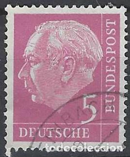Sellos: ALEMANIA 1954 - PRESIDENTE DR. THEODORE HEUSS, P&Uacute;RPURA - USADO