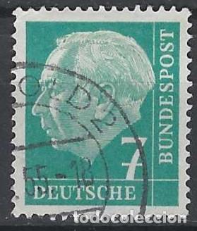 Sellos: ALEMANIA 1954 - PRESIDENTE DR. THEODORE HEUSS, VERDE AZULADO - USADO