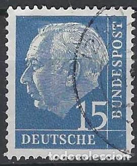 Sellos: ALEMANIA 1954 - PRESIDENTE DR. THEODORE HEUSS, AZUL - USADO