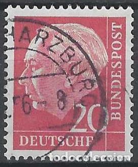 Sellos: ALEMANIA 1954 - PRESIDENTE DR. THEODORE HEUSS, CARM&Iacute;N - USADO
