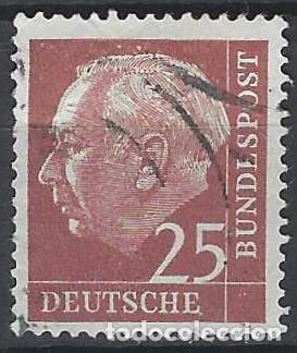Sellos: ALEMANIA 1954 - PRESIDENTE DR. THEODORE HEUSS, P&Uacute;RPURA PARDUZCO - USADO