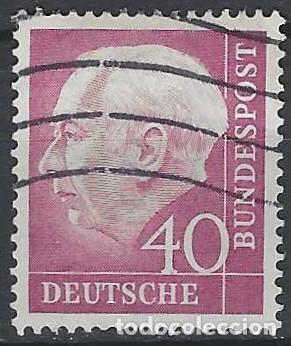Sellos: ALEMANIA 1954 - PRESIDENTE DR. THEODORE HEUSS, P&Uacute;RPURA - USADO