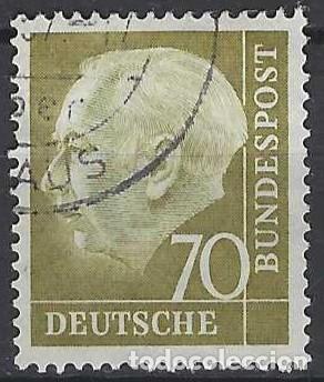 Sellos: ALEMANIA 1954 - PRESIDENTE DR. THEODORE HEUSS, VERDE OLIVA - USADO