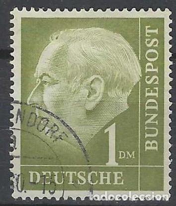 Sellos: ALEMANIA 1954 - PRESIDENTE DR. THEODORE HEUSS, OLIVA - USADO
