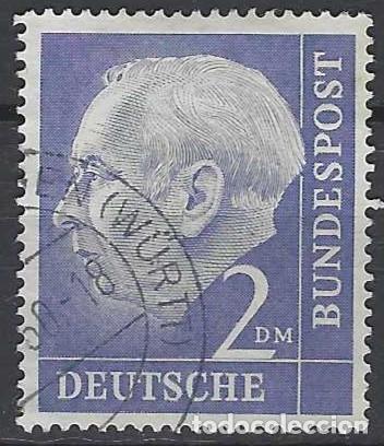 Sellos: ALEMANIA 1954 - PRESIDENTE DR. THEODORE HEUSS, AZUL VIOLETA - USADO