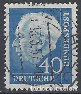 Sellos: ALEMANIA 1957 - PRESIDENTE DR. THEODORE HEUSS, AZUL - USADO