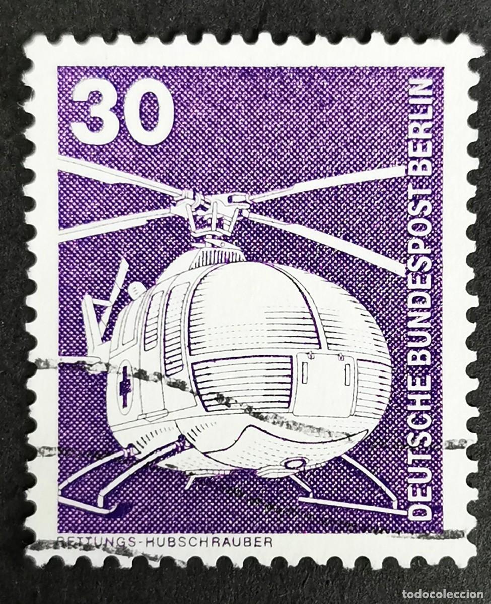 Sellos: Sello Alemania Berl&iacute;n 1975, Industria: Helic&oacute;ptero de rescate MBB BO 105, 30 Pf. Michel: DE-BE 497