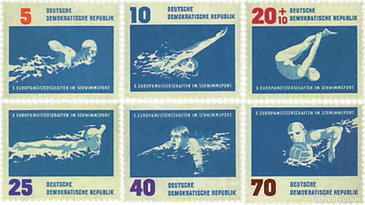 Sellos: 64488 MNH ALEMANIA DEMOCRATICA 1962 10 CAMPEONATOS DE EUROPA DE NATACION EN LEIPZIG