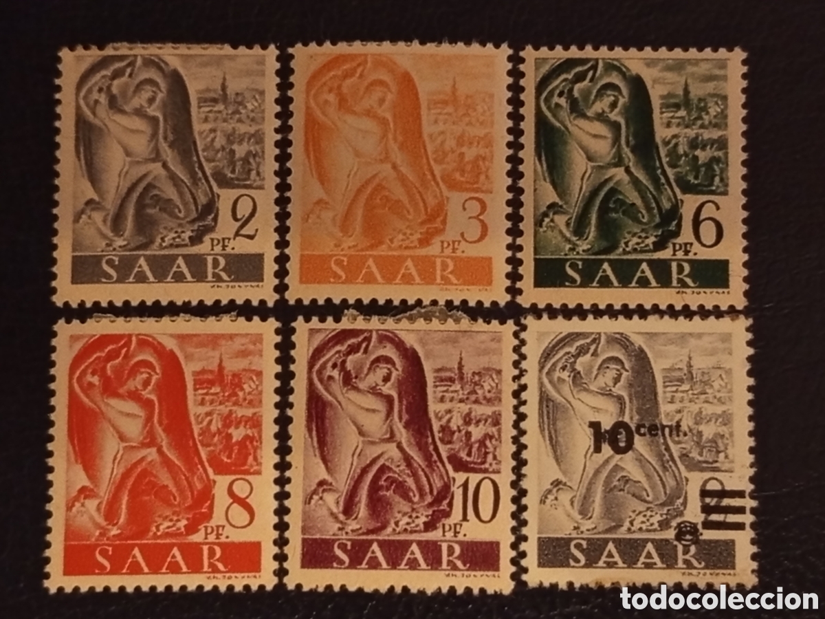 Sellos: &rdquo;Sarre 1947, serie Minero, Michel 206-210 + 226 (sobrecarga 10 cent.), MH&rdquo;