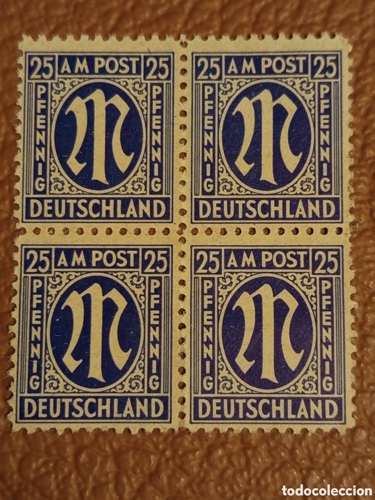 Sellos: Bloque 4 Sellos Alemania AM Post 1945 Michel 23 25 Pfennig