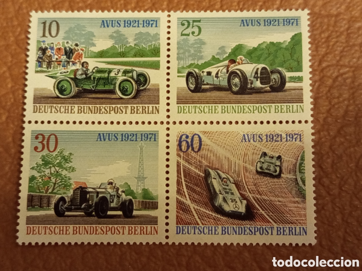 Sellos: Bloque 4 Sellos Berl&iacute;n 1971 Michel 412-415 Carreras AVUS Serie Completa MNH