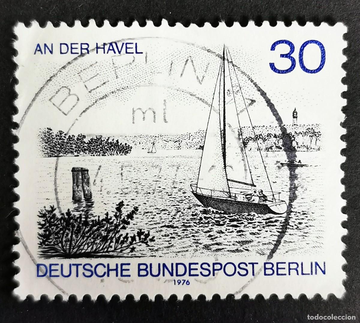 Sellos: Sello Alemania Berl&iacute;n 1976, Yate en el r&iacute;o Havel, 30 Pf. Michel: DE-BE 529
