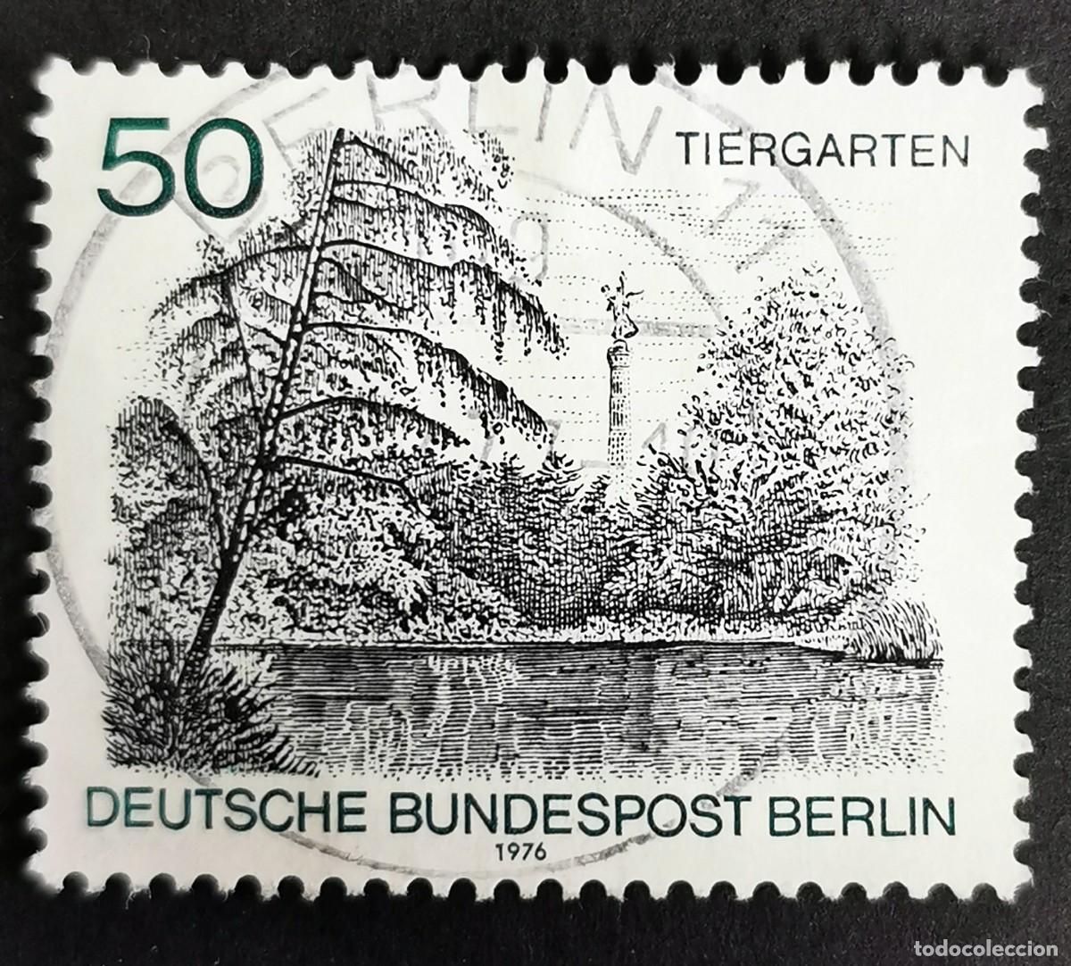 Sellos: Sello Alemania Berl&iacute;n 1976, Lago y Columna de la Victoria, Parque Tiergart, 50 Pf. Michel: DE-BE 531