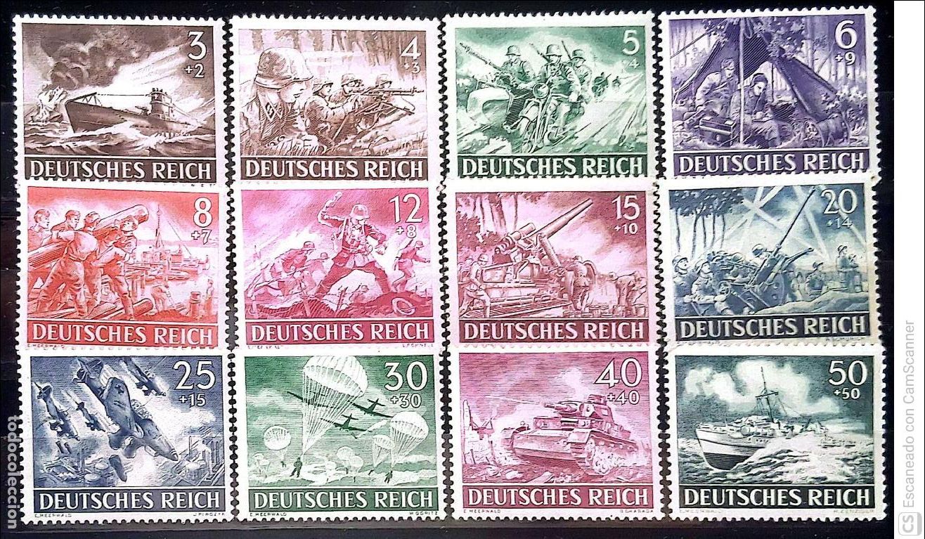 Sellos: Alemania. 748/59 D&iacute;a de los h&eacute;roes (I). 1943. Sellos nuevos con charnela y numeraci&oacute;n Yvert.