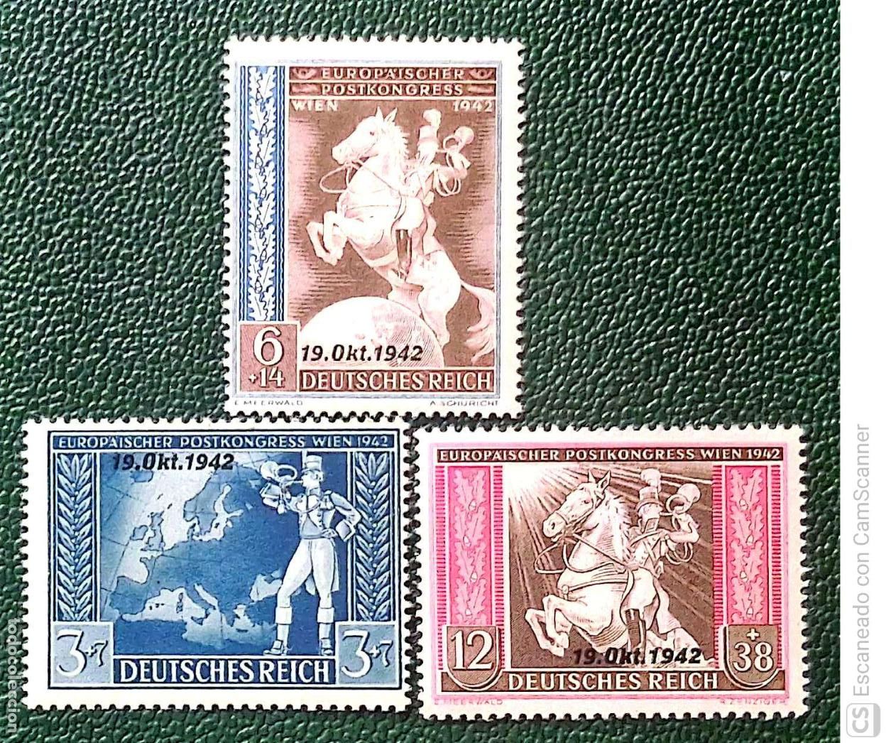Sellos: Aemania. 76A/76C Clausura del 1er. Congreso postal europeo. 1942. Sellos nuevos y numeraci&oacute;n Yvert.