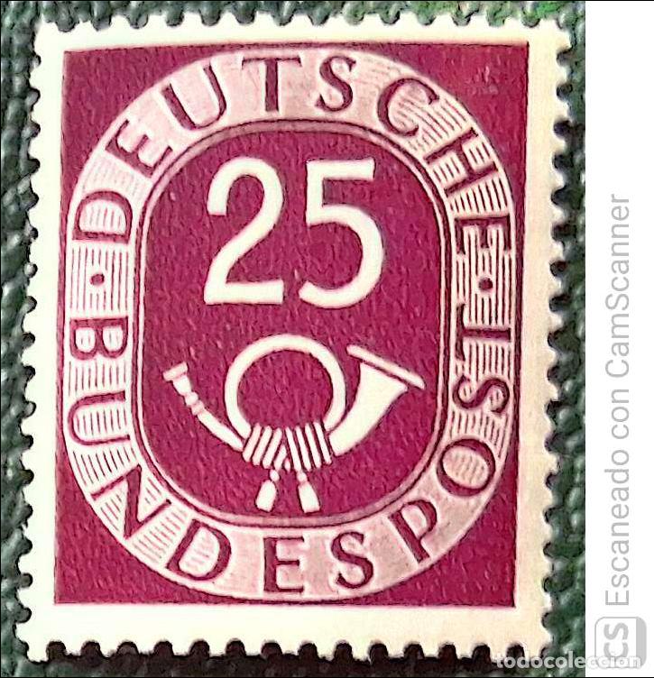 Sellos: Alemania Federal. 17 Cuerno postal. 1951/52. Sellos nuevos con charnela y numeraci&oacute;n Yvert.