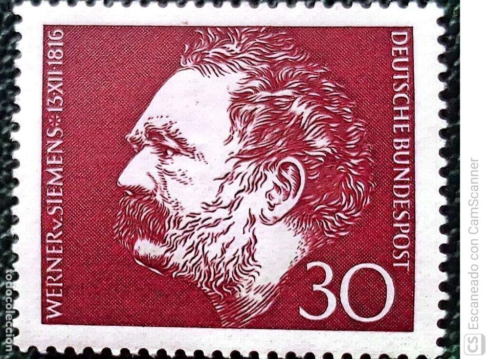 Sellos: Alemania Federal. 385 Aniversario del nacimienro de Werner von Siemens. 1966. Sellos nuevos y numer