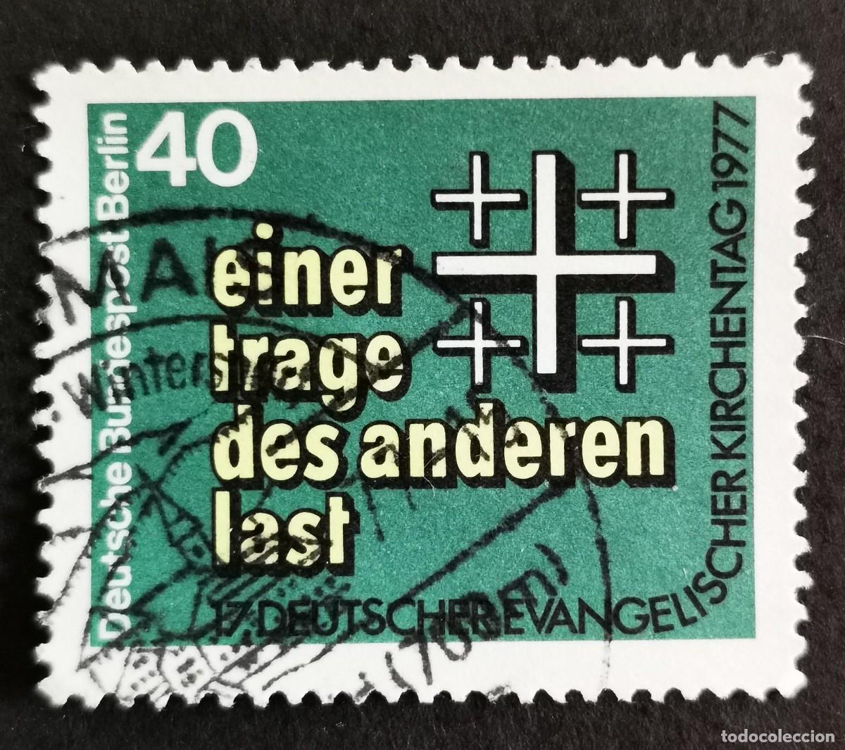 Sellos: Sello Alemania Berl&iacute;n 1977, Cruz del congreso, consignas, 40 Pf. Michel: DE-BE 548