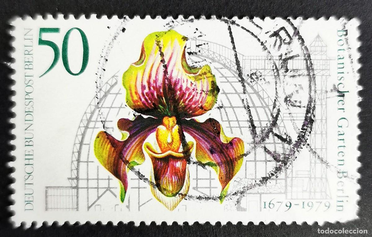 Sellos: Sello Alemania Berl&iacute;n 1979, Orqu&iacute;dea Zapatilla Venus y Gran Casa Tropical, 50 Pf. Michel: DE-BE 602