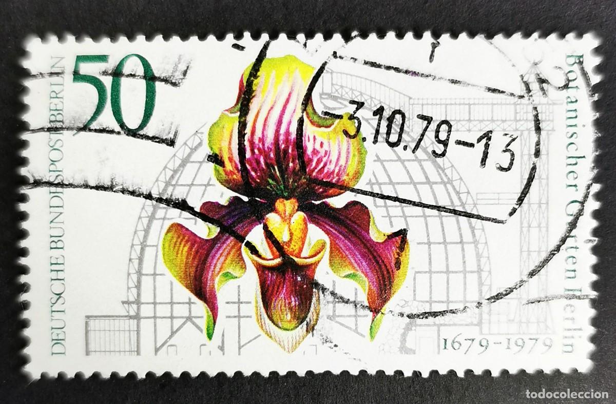 Sellos: Sello Alemania Berl&iacute;n 1979, Orqu&iacute;dea Zapatilla Venus y Gran Casa Tropical, 50 Pf. Michel: DE-BE 602