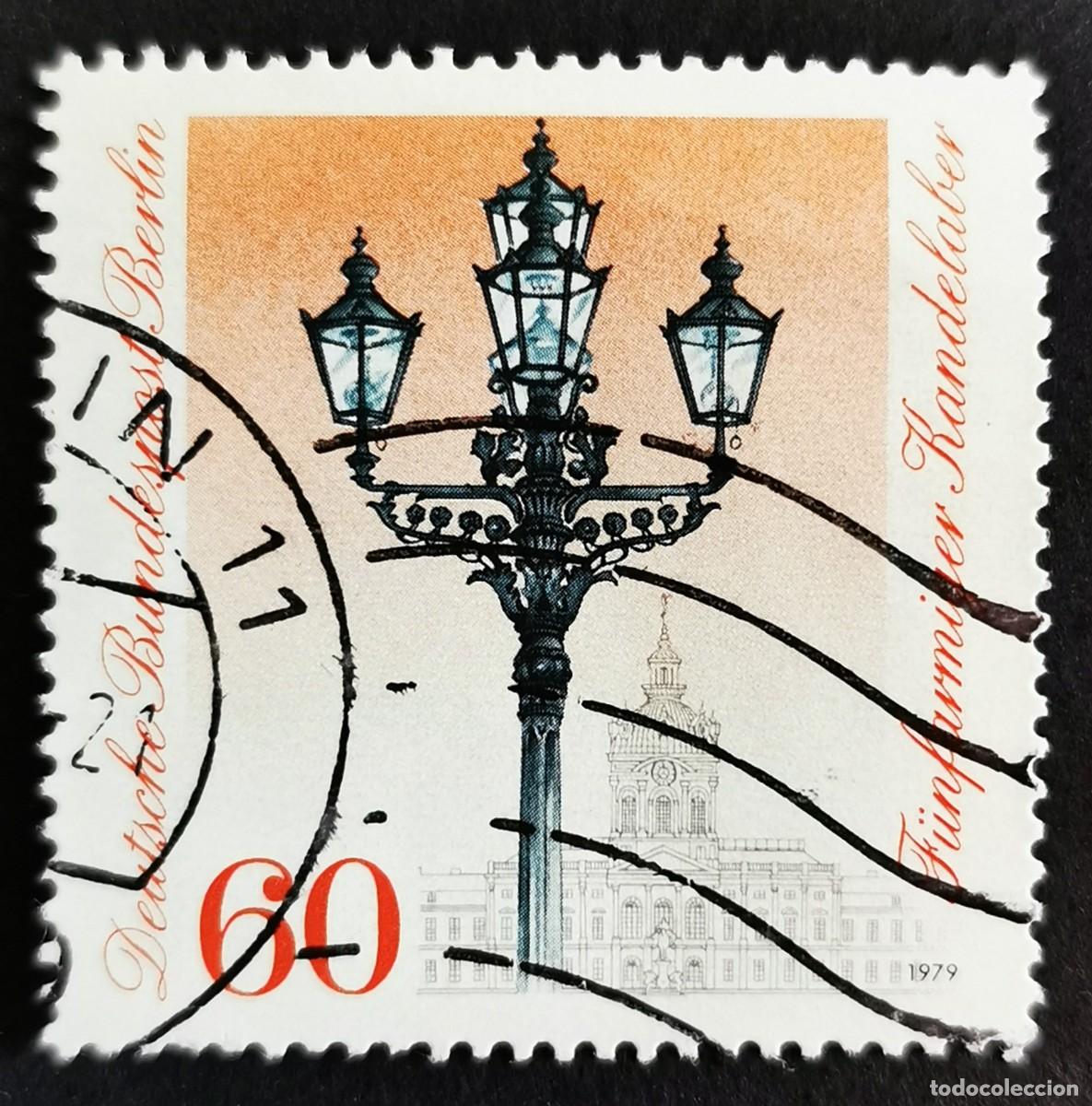 Sellos: Sello Alemania Berl&iacute;n 1979, L&aacute;mpara de ara&ntilde;a de cinco brazos, Charlottenbu, 60 Pf. Michel: DE-BE 606
