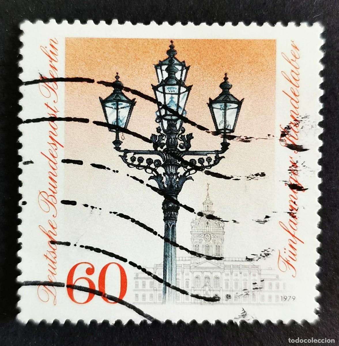 Sellos: Sello Alemania Berl&iacute;n 1979, L&aacute;mpara de ara&ntilde;a de cinco brazos, Charlottenbu, 60 Pf. Michel: DE-BE 606