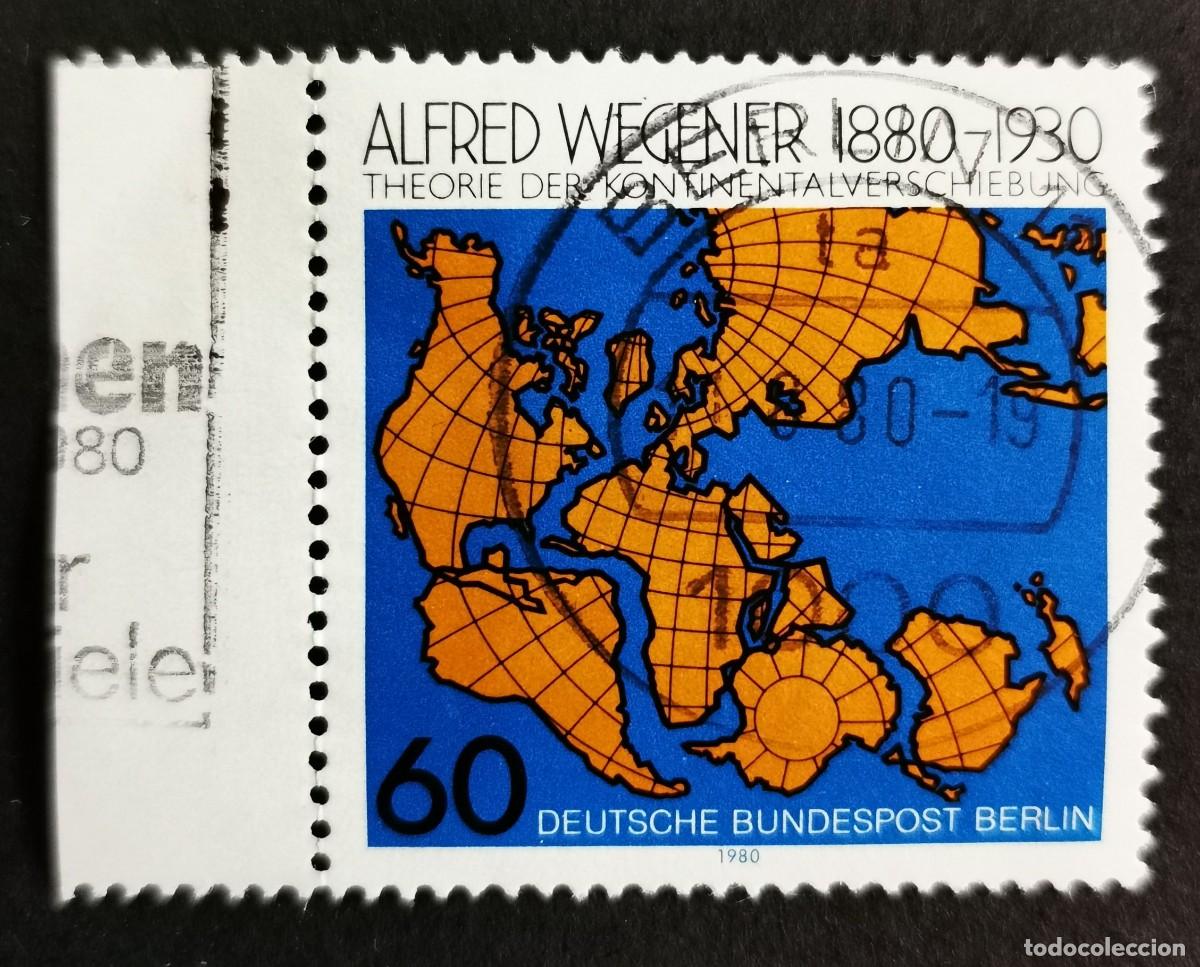 Sellos: Sello Alemania Berl&iacute;n 1980, Mapa muestra teor&iacute;a deriva continental Wegene, 60 Pf. Michel: DE-BE 616
