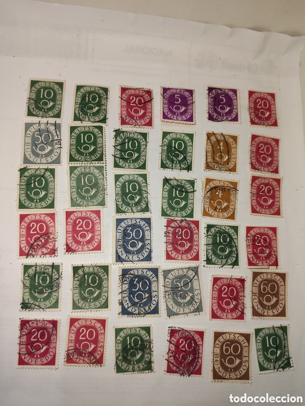 Sellos: 36 sellos de Alemania Bundespost cuerno postal 1947