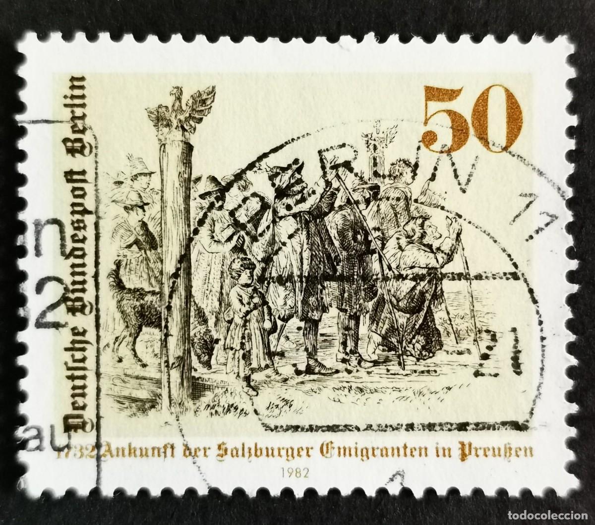 Sellos: Sello Alemania Berl&iacute;n 1982, Emigrantes Salzburgo frontera prusiana en 1732, 50 Pf. Michel: DE-BE 667