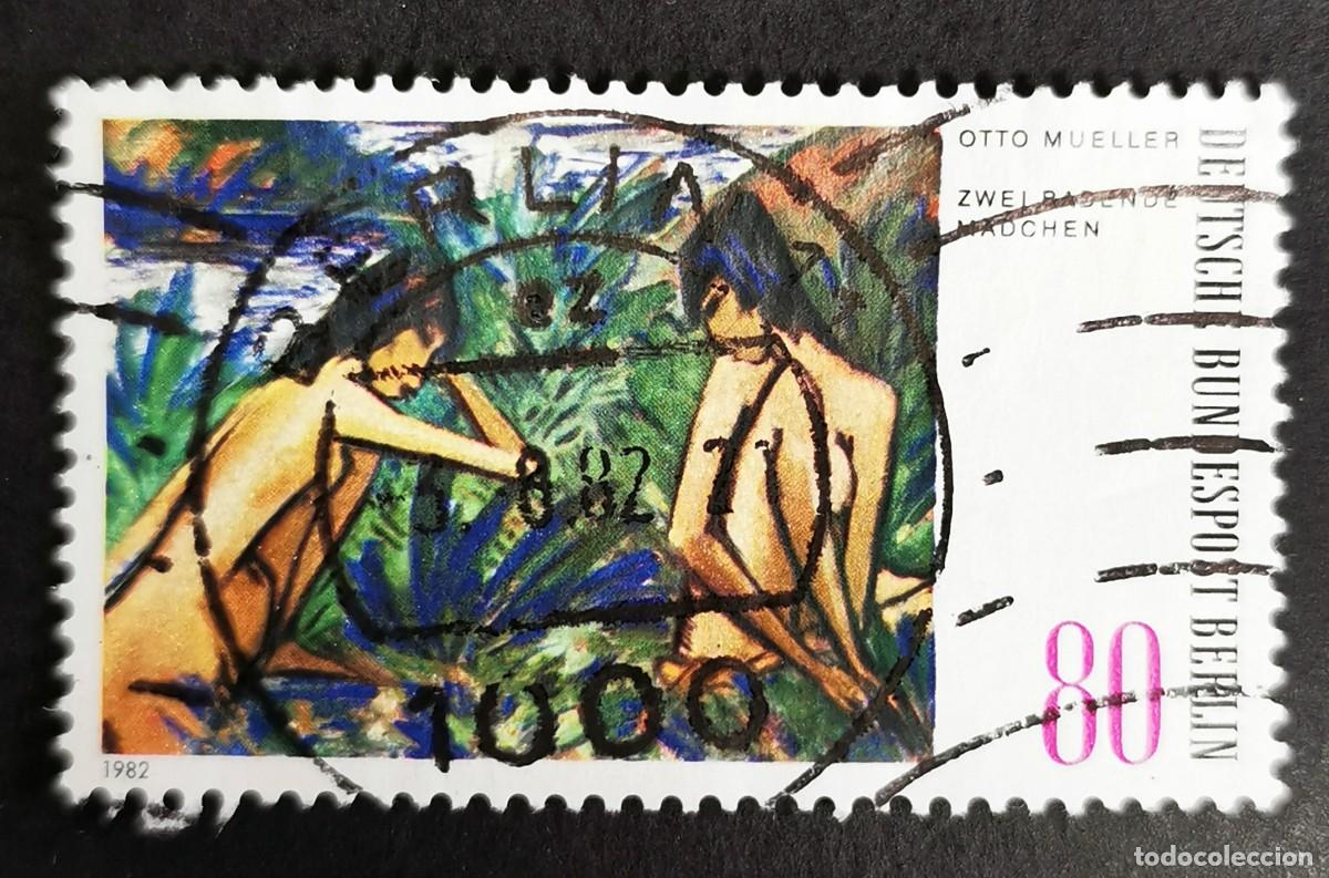 Sellos: Sello Alemania Berl&iacute;n 1982, Dos ni&ntilde;as ba&ntilde;&aacute;ndose (Otto Mueller), 80 Pf. Michel: DE-BE 679