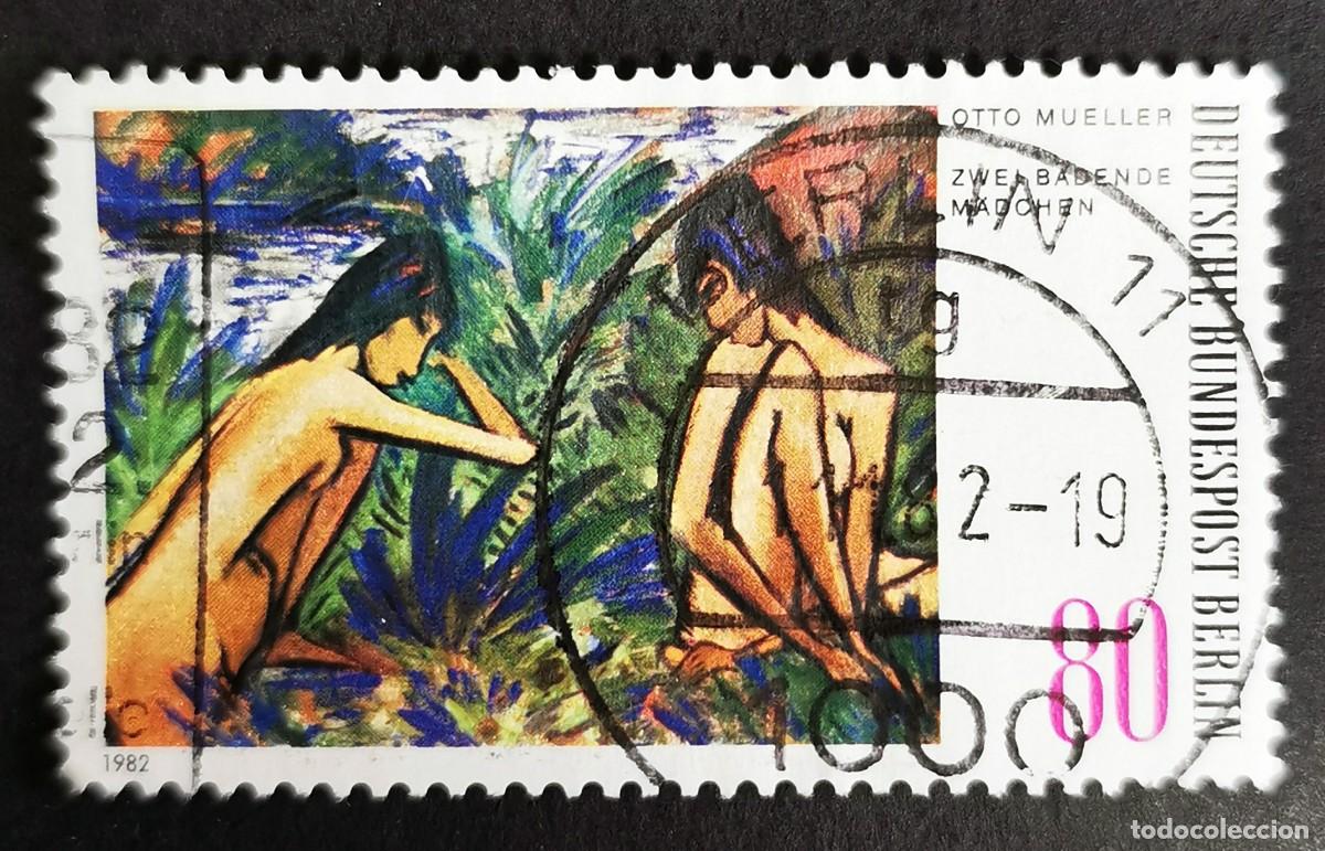 Sellos: Sello Alemania Berl&iacute;n 1982, Dos ni&ntilde;as ba&ntilde;&aacute;ndose (Otto Mueller), 80 Pf. Michel: DE-BE 679