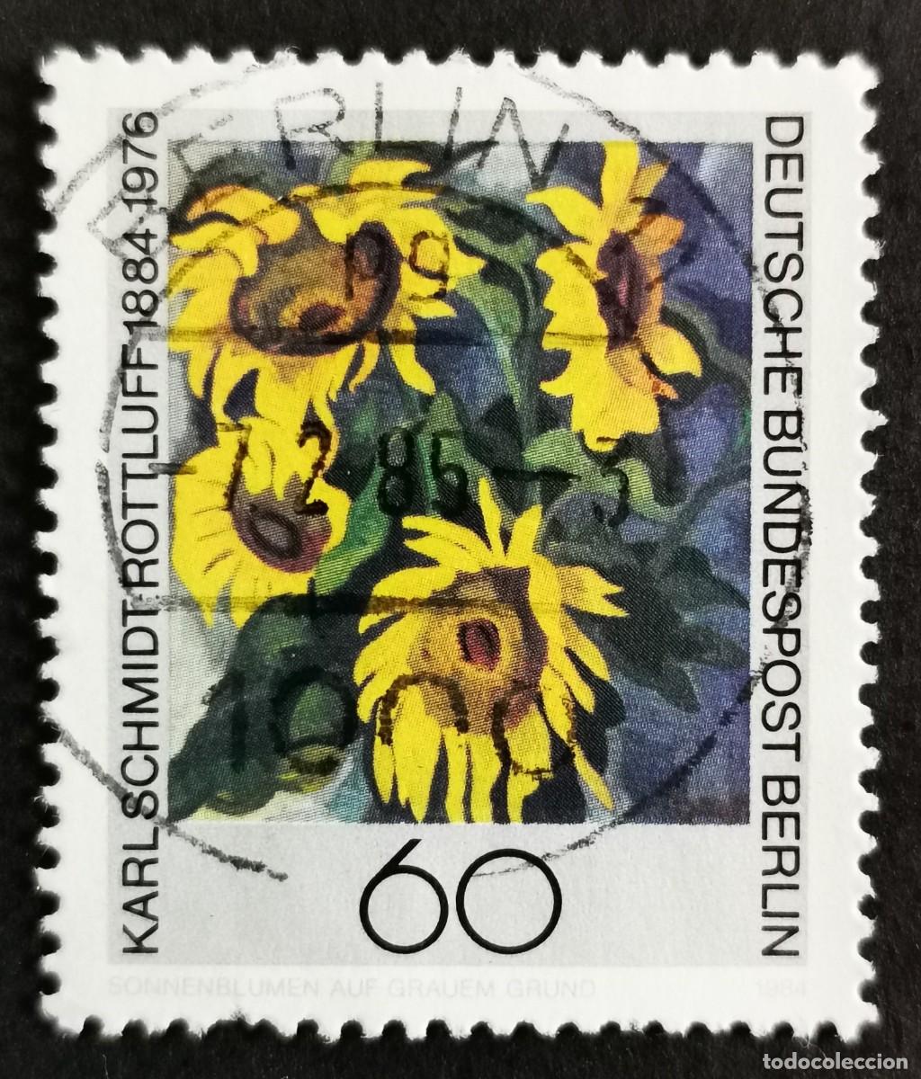 Sellos: Sello Alemania Berl&iacute;n 1984, 'Girasoles sobre fondo gris' de K. Schmid, 60 Pf. Michel: DE-BE 728