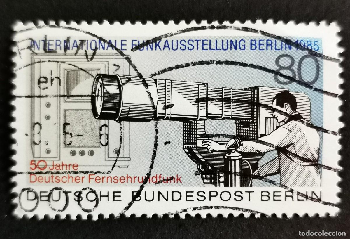 Sellos: Sello Alemania Berl&iacute;n 1985, C&aacute;mara de televisi&oacute;n y receptor de televisi&oacute;n, 80 Pf. Michel: DE-BE 741