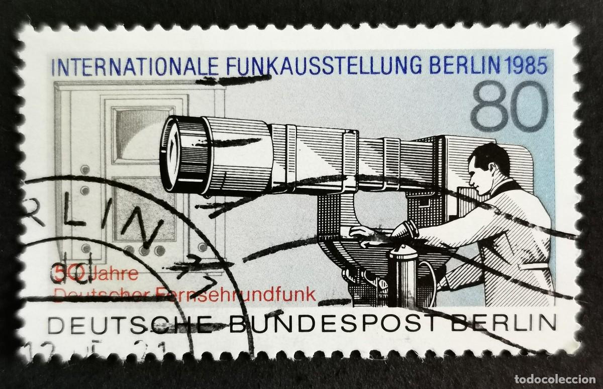 Sellos: Sello Alemania Berl&iacute;n 1985, C&aacute;mara de televisi&oacute;n y receptor de televisi&oacute;n, 80 Pf. Michel: DE-BE 741