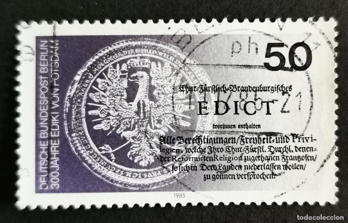 Sellos: Sello Alemania Berl&iacute;n 1985, Sello t&iacute;tulo Edicto Potsda Electo Brandeburgo, 50 Pf. Michel: DE-BE 743