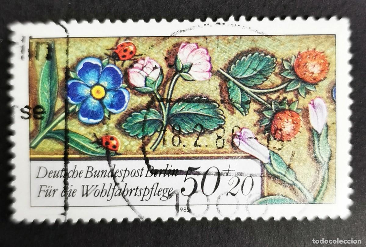 Sellos: Sello Alemania Berl&iacute;n 1985, Flores, fresas y mariquitas, 50+20 Pf. Michel: DE-BE 744